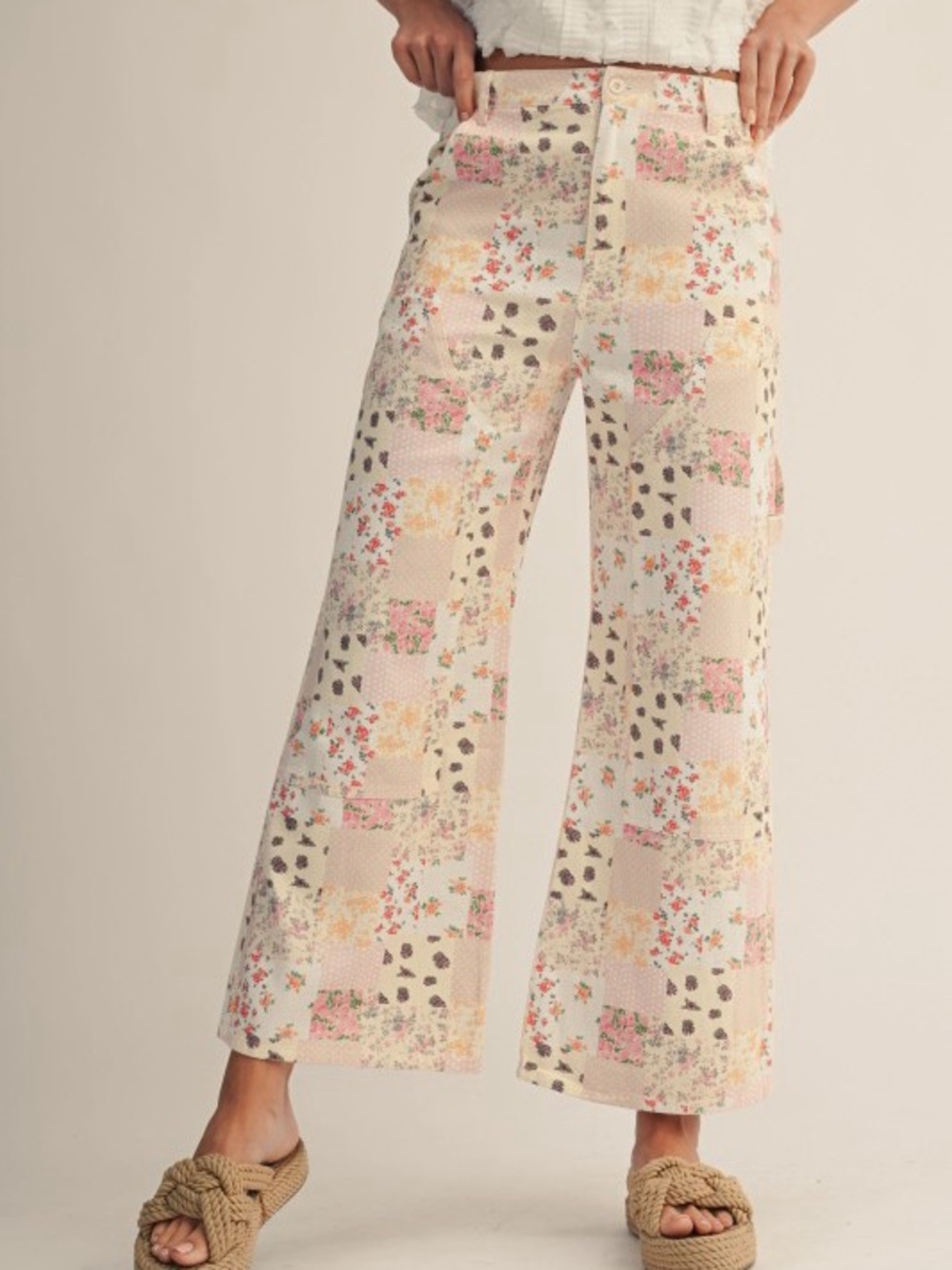 Multi floral patchwork barrel wide leg western vintage flare bohemian boho jeans